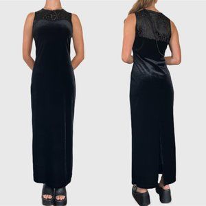 Vintage 90s Black Velvet Dress, 1990s Velour Maxi Dress